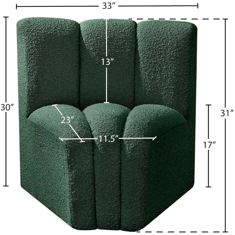 Arc Green Boucle Fabric Curved Corner
