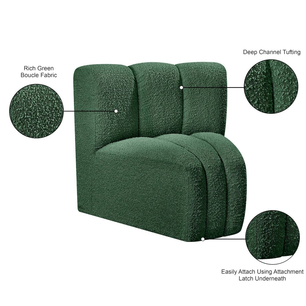 Arc Green Boucle Fabric Curved Corner