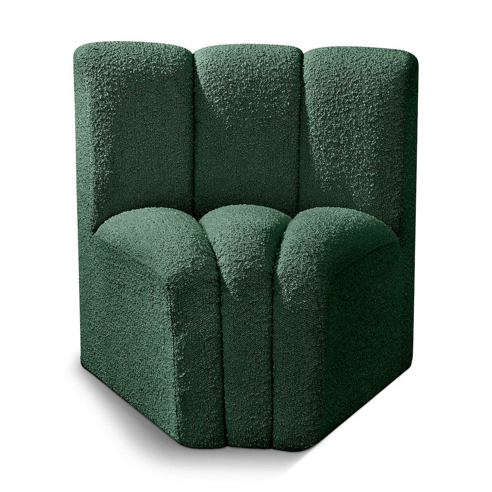 Arc Green Boucle Fabric Curved Corner