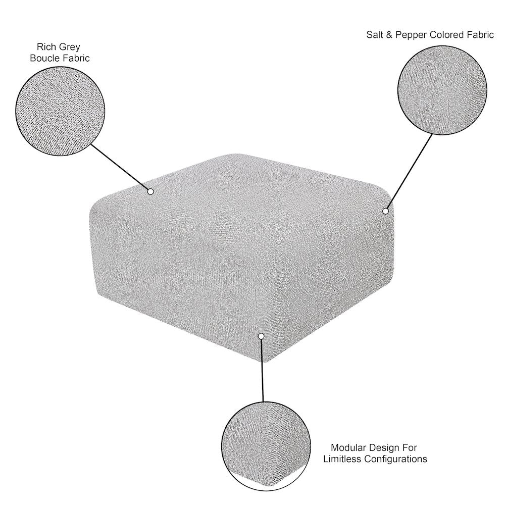 Arc Grey Boucle Fabric Ottoman