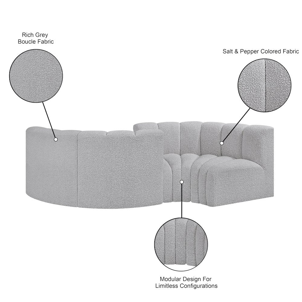 Arc Grey Boucle Fabric Modular Sofa