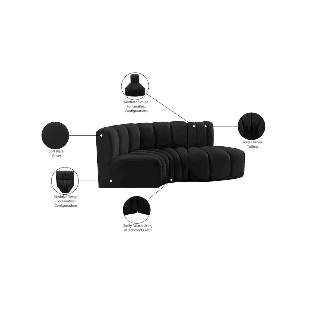 Arc Black Velvet Modular Sofa