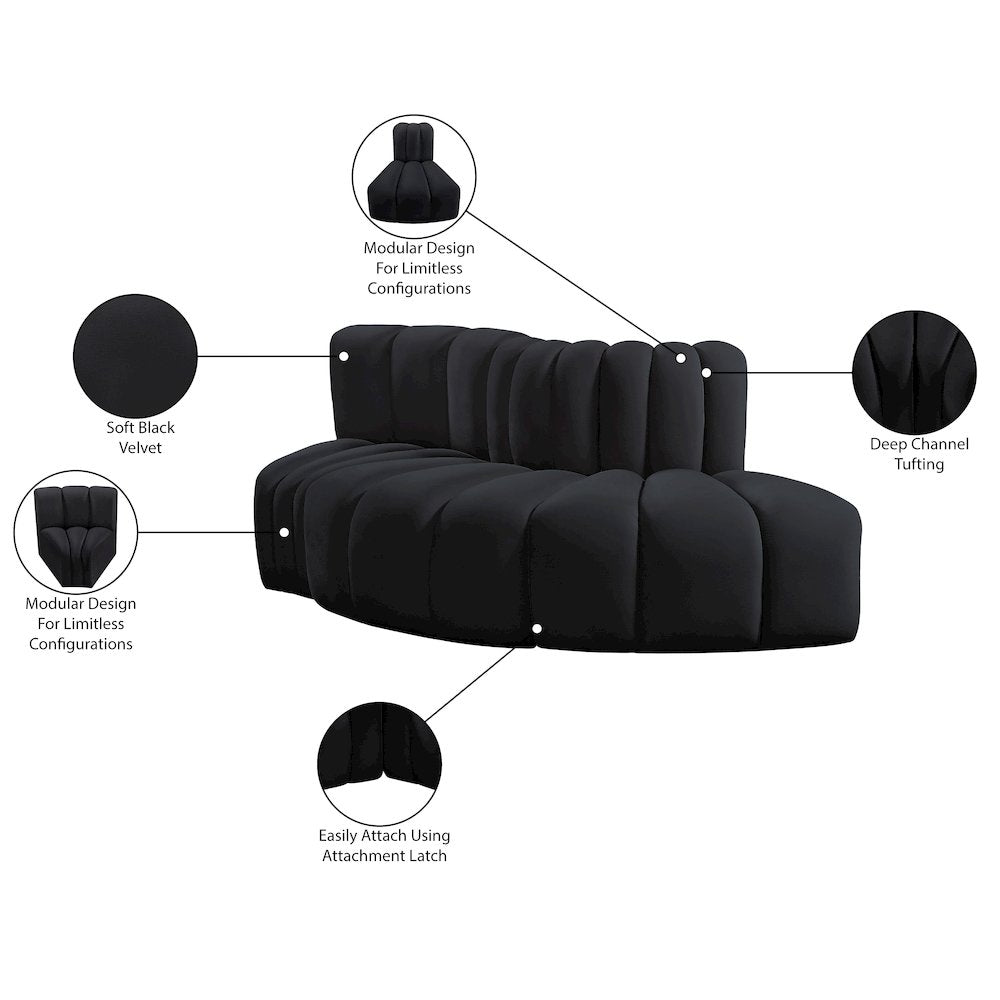 Arc Black Velvet Modular Sofa