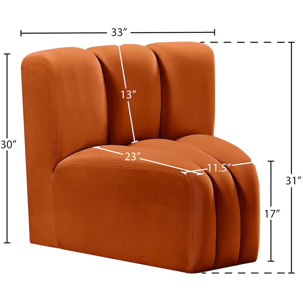 Arc Cognac Velvet Curved Corner