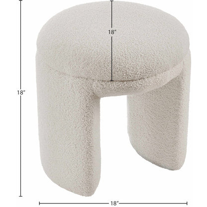 Bowen Beige Faux Shearling Teddy Fabric Ottoman/Stool