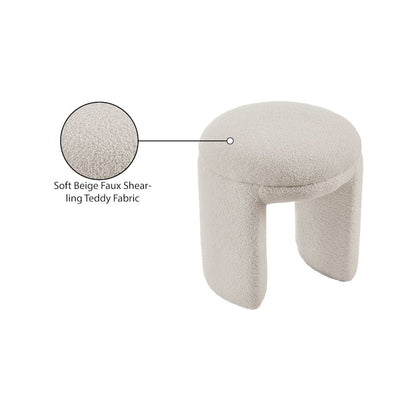 Bowen Beige Faux Shearling Teddy Fabric Ottoman/Stool