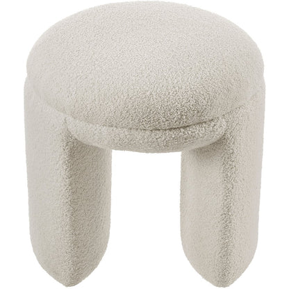 Bowen Beige Faux Shearling Teddy Fabric Ottoman/Stool
