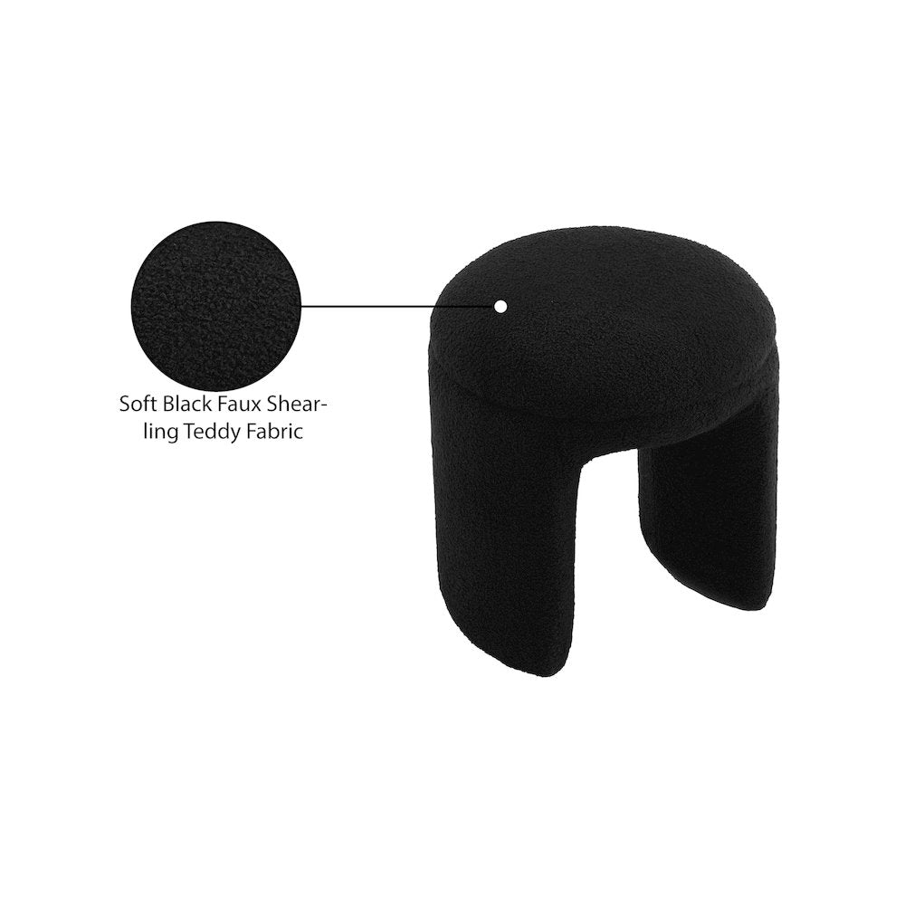 Bowen Black Faux Shearling Teddy Fabric Ottoman/Stool