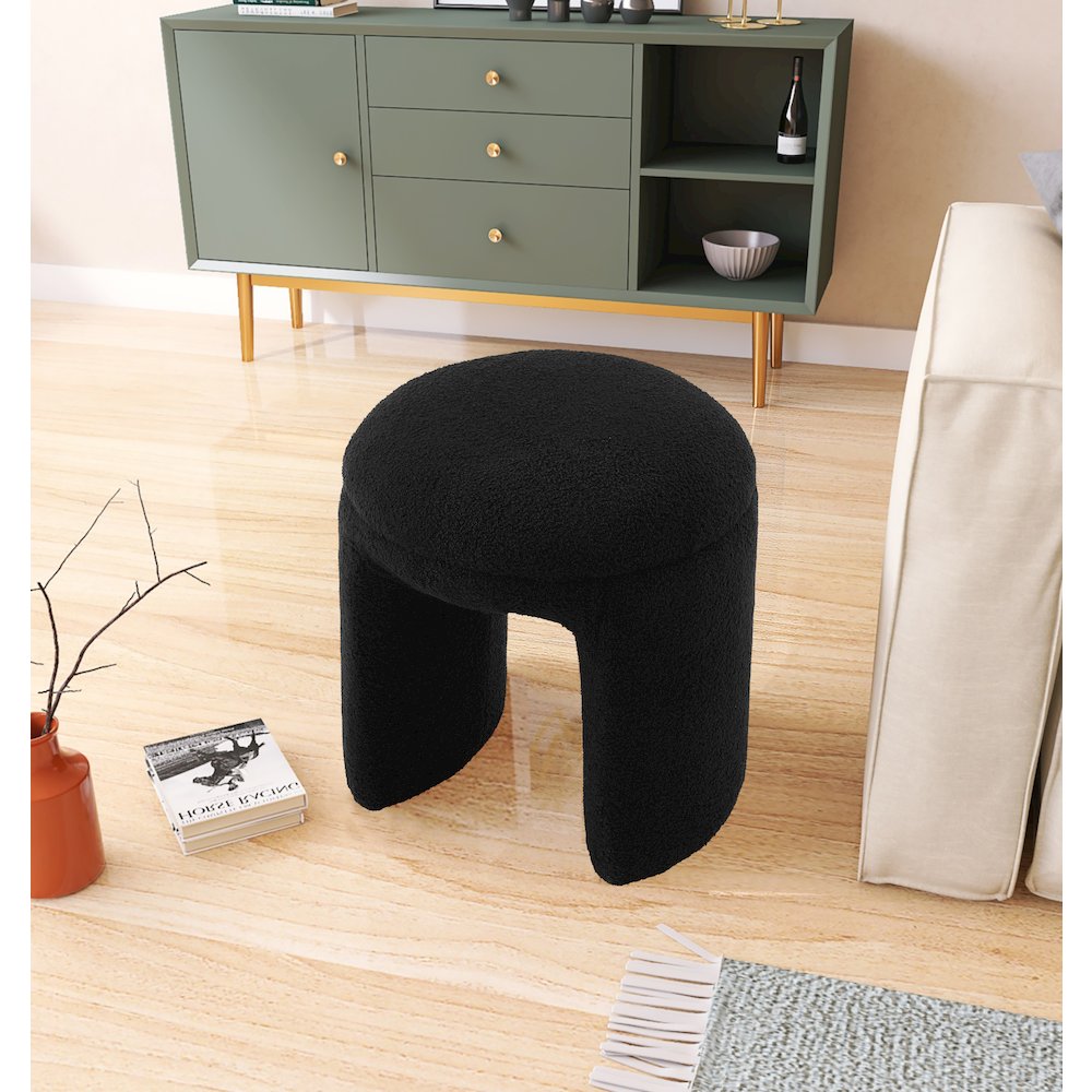 Bowen Black Faux Shearling Teddy Fabric Ottoman/Stool