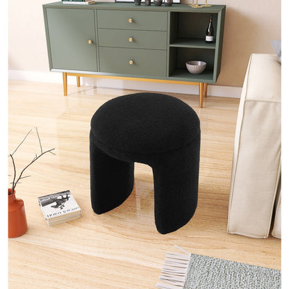 Bowen Black Faux Shearling Teddy Fabric Ottoman/Stool