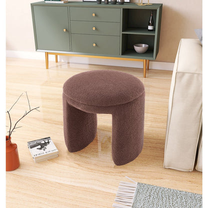 Bowen Brown Faux Shearling Teddy Fabric Ottoman/Stool