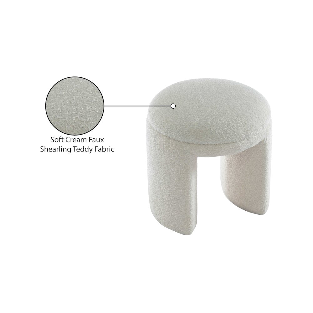 Bowen Cream Faux Shearling Teddy Fabric Ottoman/Stool