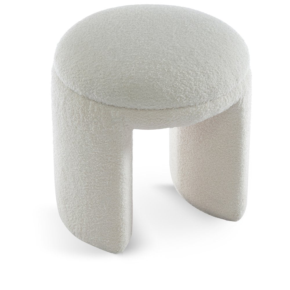 Bowen Cream Faux Shearling Teddy Fabric Ottoman/Stool