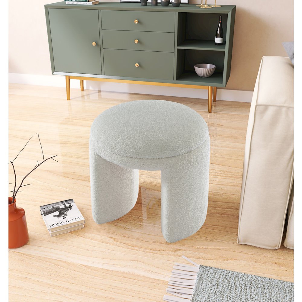 Bowen Cream Faux Shearling Teddy Fabric Ottoman/Stool