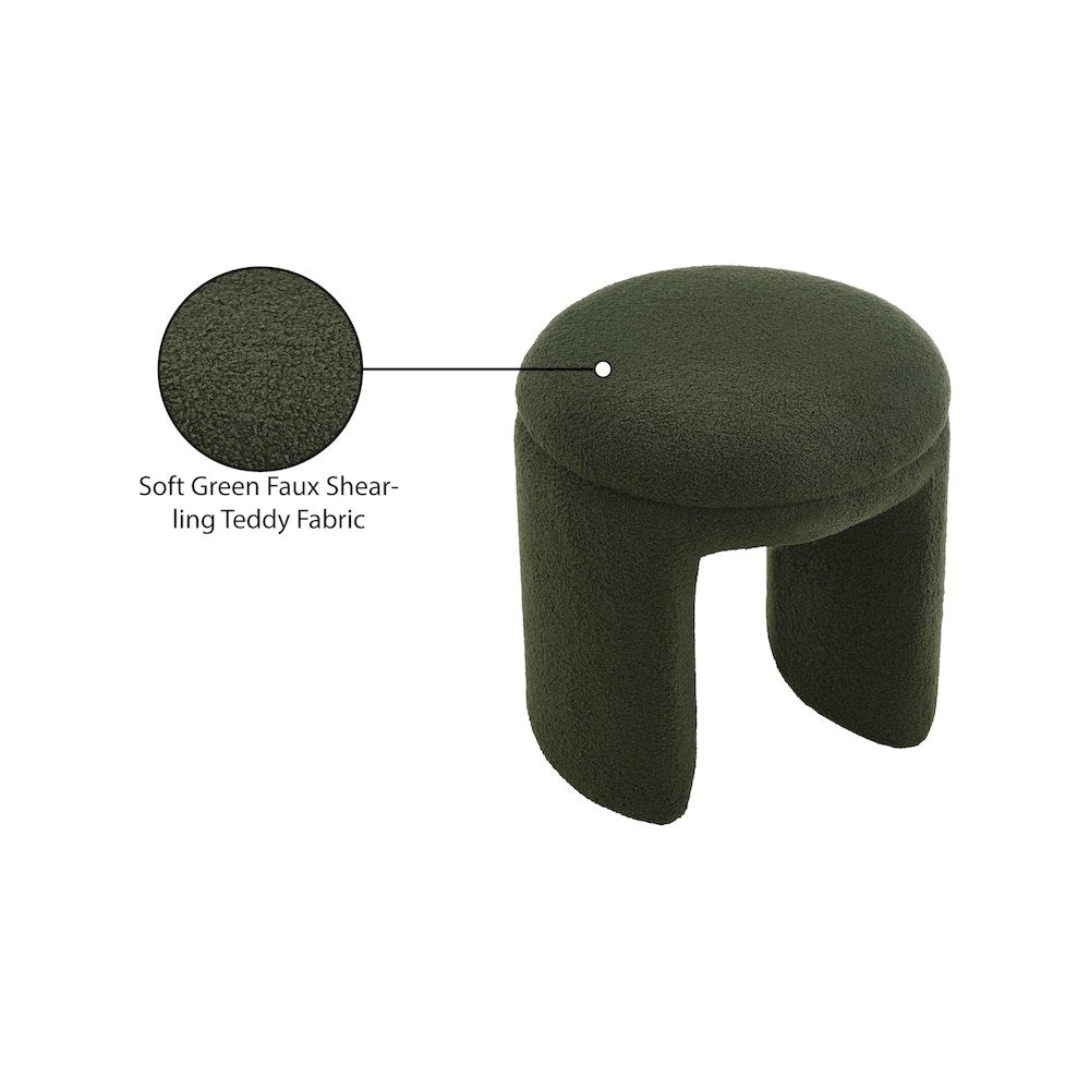 Bowen Green Faux Shearling Teddy Fabric Ottoman/Stool