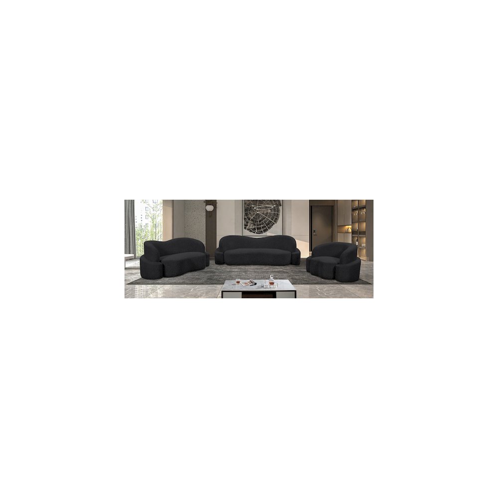 Principessa Black Boucle Fabric Loveseat