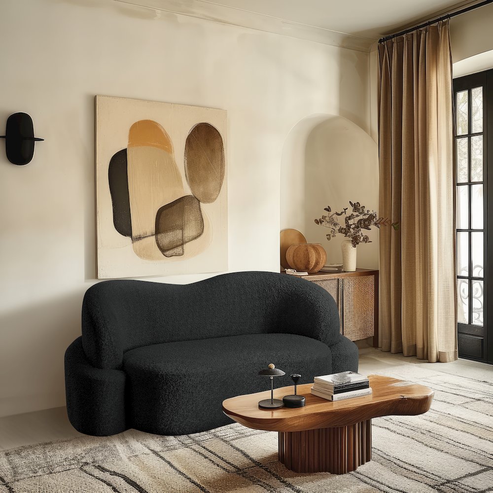 Principessa Black Boucle Fabric Loveseat