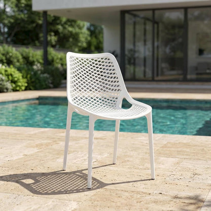 Contemporary White Outdoor Patio Dining Chairs Set Of 4 With Anti-Uv Finish