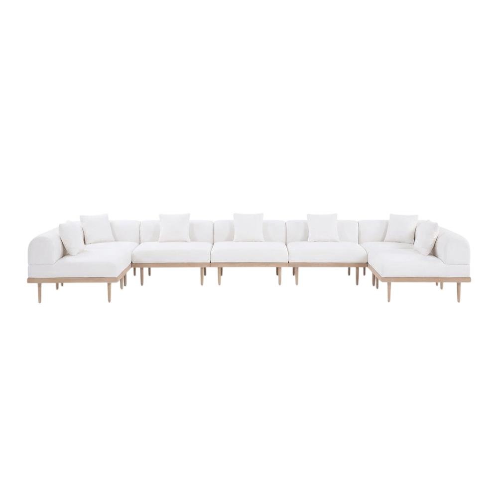 Cream Fabric Outdoor Modular Sectional With Cushions And Contemporary Style