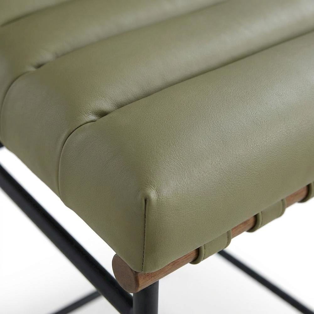Vegan Leather & Boucle Counter Stool for Bar, Green Vegan Leather