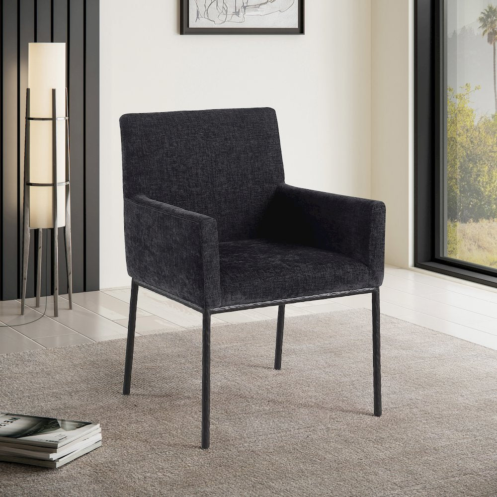 Reeves Black Chenille Fabric Dining Chair, Set of 2