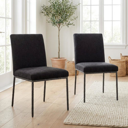 Black Chenille Upholstered Dining Side Chair Set of 2 with Contemporary Design