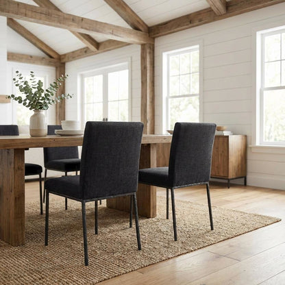 Black Chenille Upholstered Dining Side Chair Set of 2 with Contemporary Design