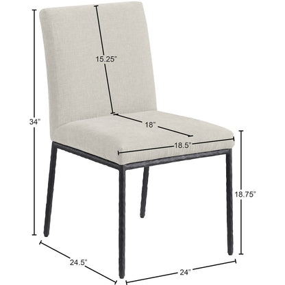 Reeves Cream Chenille Fabric Upholstered Dining Side Chair, Set of 2