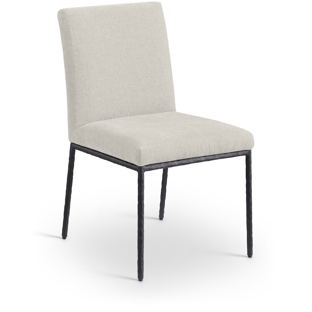 Reeves Cream Chenille Fabric Upholstered Dining Side Chair, Set of 2