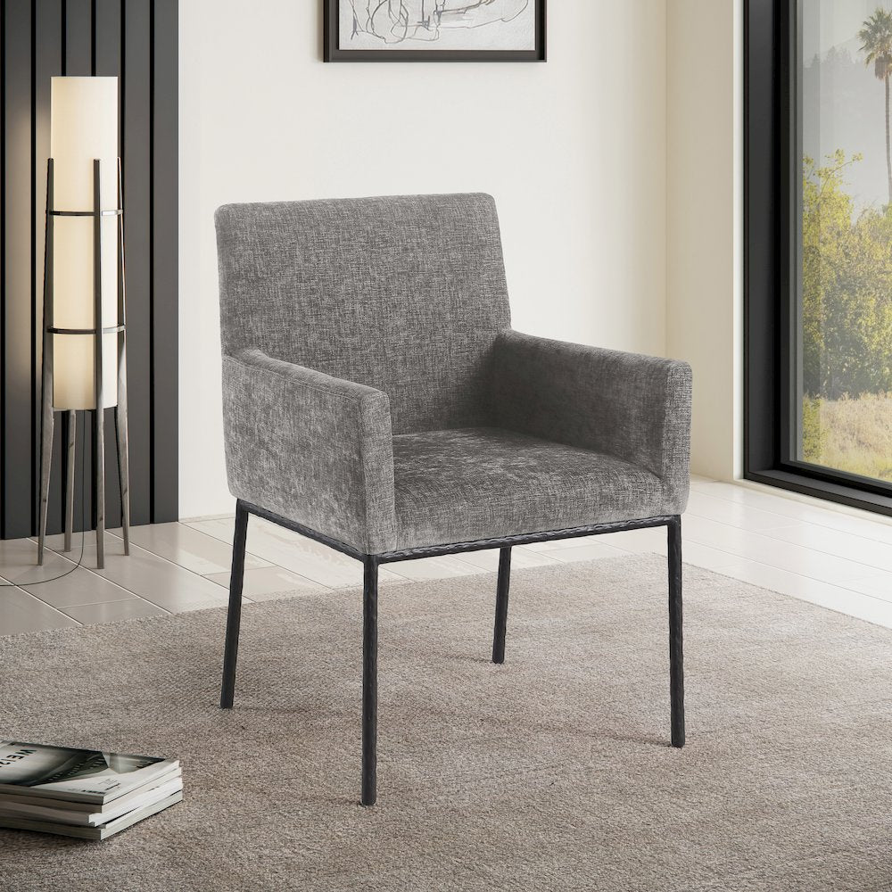 Reeves Grey Chenille Fabric Dining Chair, Set of 2