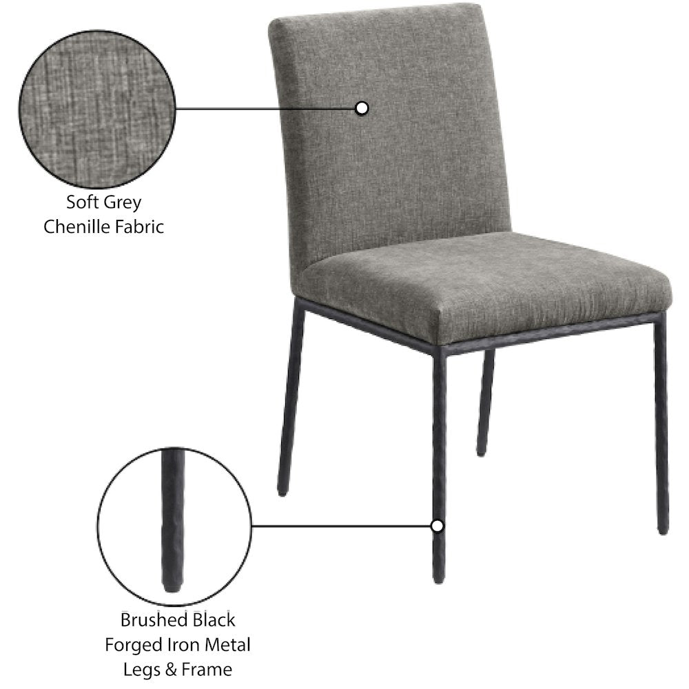 Reeves Grey Chenille Fabric Upholstered Dining Side Chair, Set of 2