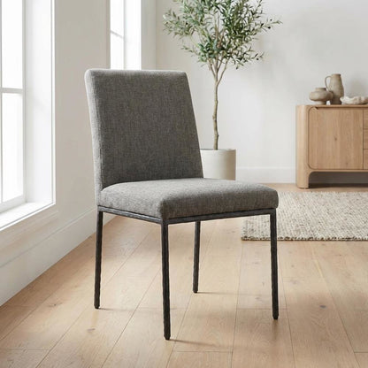 Gray Chenille Upholstered Dining Side Chairs Set of 2 with Cushioned Seat
