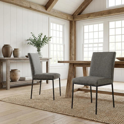 Gray Chenille Upholstered Dining Side Chairs Set of 2 with Cushioned Seat