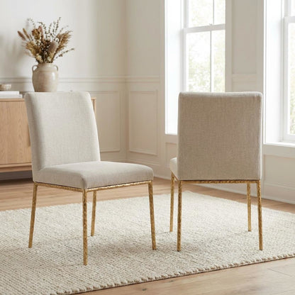 Cream Chenille Upholstered Dining Side Chairs Set of 2 with Contemporary Design