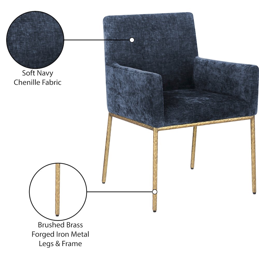 Reeves Navy Chenille Fabric Dining Chair, Set of 2