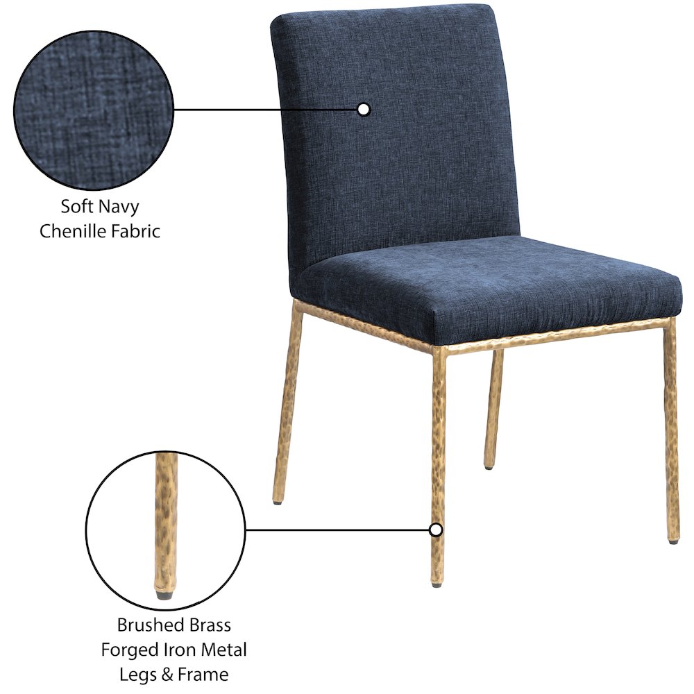 Reeves Navy Chenille Fabric Upholstered Dining Side Chair, Set of 2