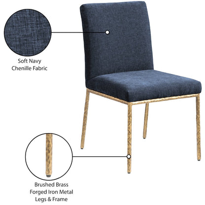 Reeves Navy Chenille Fabric Upholstered Dining Side Chair, Set of 2