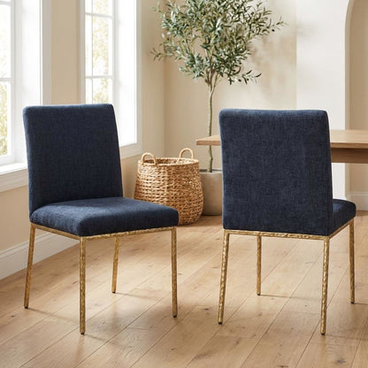 Navy Chenille Fabric Dining Side Chair Set of 2 with Contemporary Design