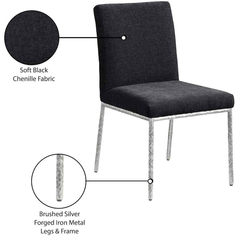 Reeves Black Chenille Fabric Upholstered Dining Side Chair, Set of 2