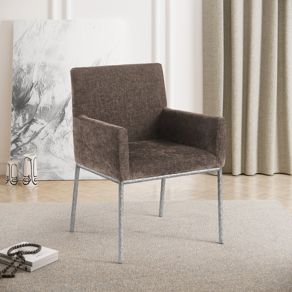 Reeves Brown Chenille Fabric Dining Chair, Set of 2