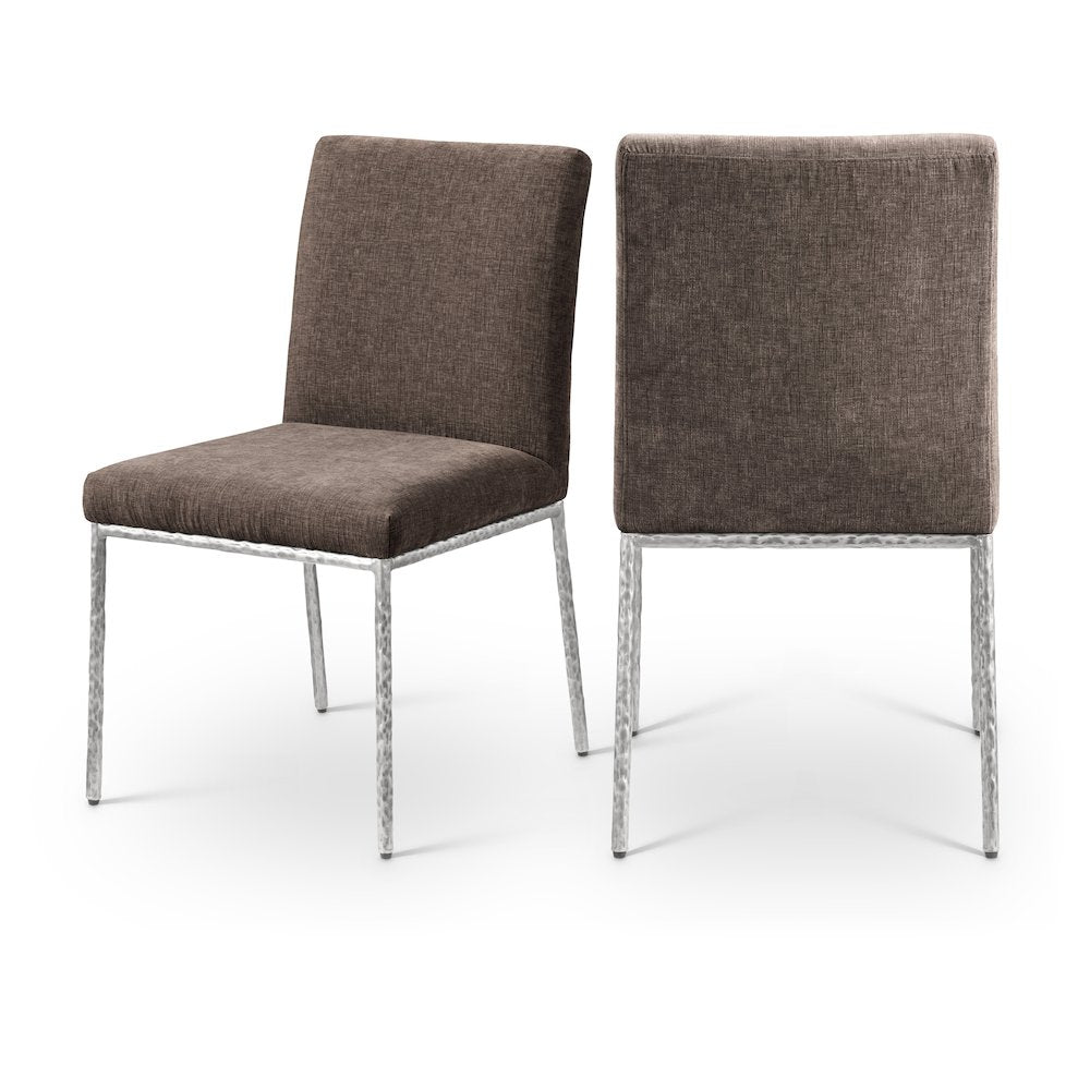 Reeves Brown Chenille Fabric Upholstered Dining Side Chair, Set of 2