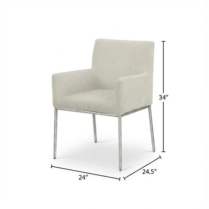 Brushed Silver Fabric Dining Chairs Set of 2 - Arm Height, Contemporary Design
