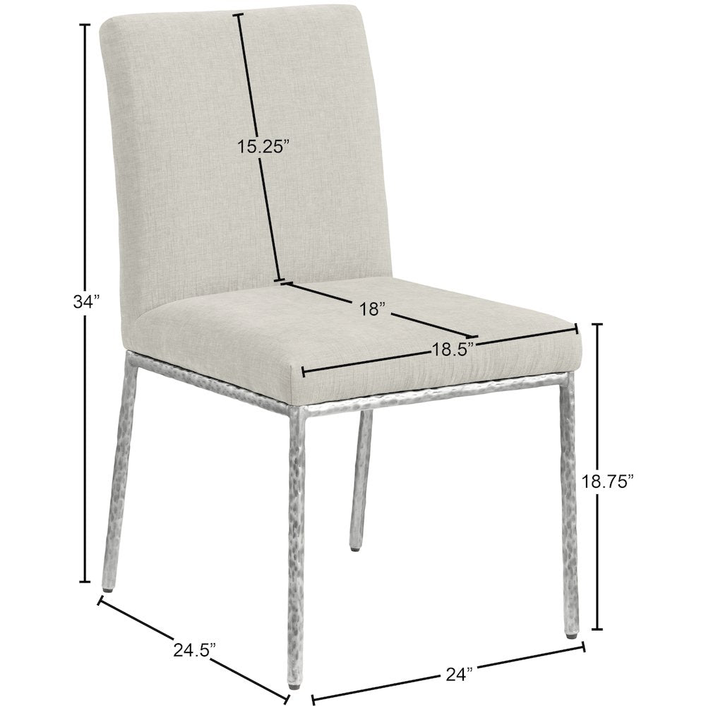 Reeves Cream Chenille Fabric Upholstered Dining Side Chair, Set of 2