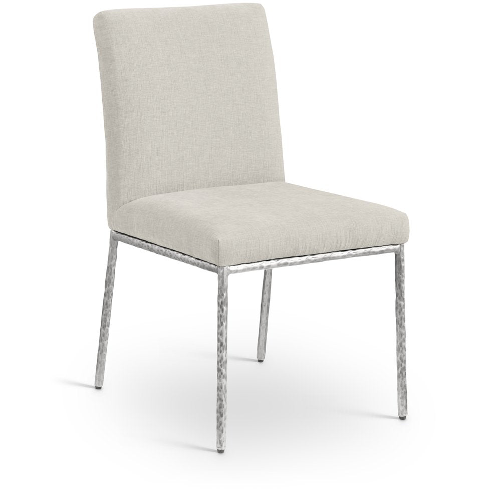 Reeves Cream Chenille Fabric Upholstered Dining Side Chair, Set of 2