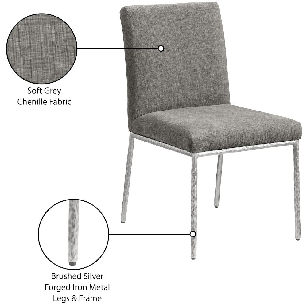 Reeves Grey Chenille Fabric Upholstered Dining Side Chair, Set of 2