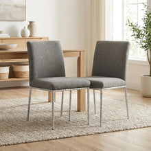 Gray Chenille Upholstered Dining Side Chair Set of 2 with Contemporary Style
