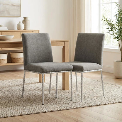 Gray Chenille Upholstered Dining Side Chair Set of 2 with Contemporary Style