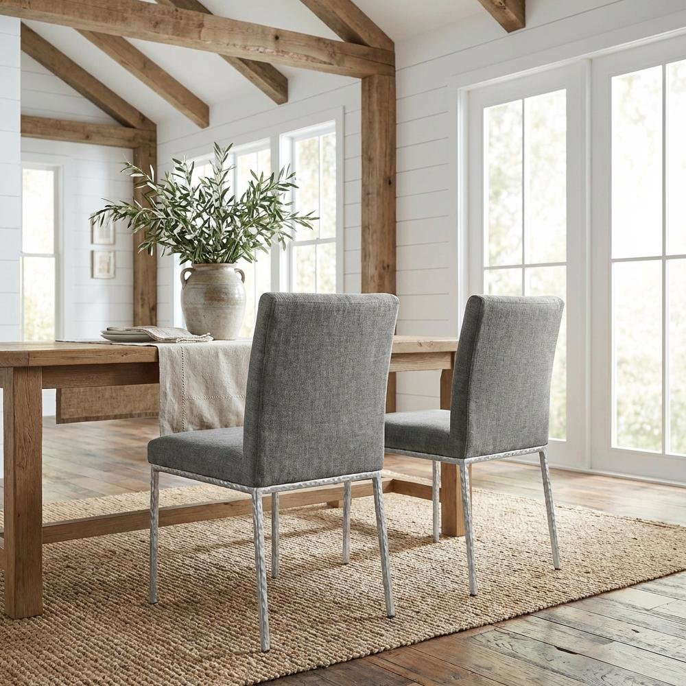 Gray Chenille Upholstered Dining Side Chair Set of 2 with Contemporary Style