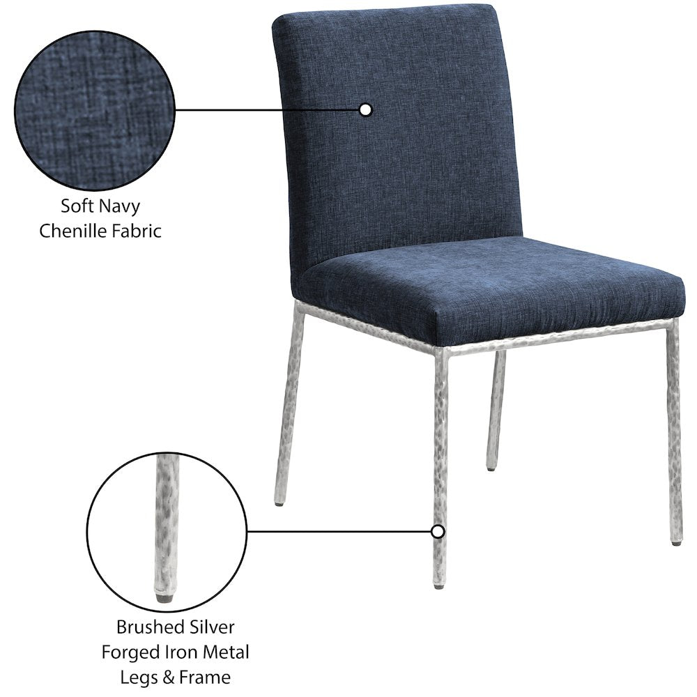 Reeves Navy Chenille Fabric Upholstered Dining Side Chair, Set of 2