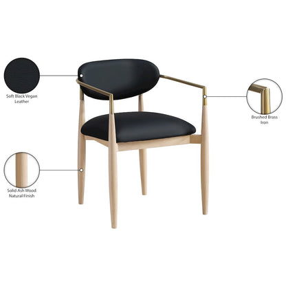 Riccio Black Vegan Leather Upholstered Dining Arm Chair, Set of 2